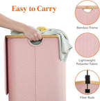 Lifewit 150L Laundry Basket with Lid, Clothes Hampers for Laundry with Bamboo Handles and 2 Removable Bag, Large Foldable Laundry Hamper for Bedroom, Bathroom, Dorm, Laundry Room, Pink