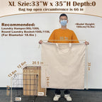 Cotton Canvas Laundry Bag 33"Wx 35"H, Thick Cotton Laundry Bag with Handles & Drawstring, Extra Large Heavy Duty Washable Basket Liner Hamper Liner Storage Sack (Natural XL, 1 Pack)