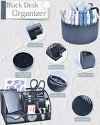 Black Desk Accessories and Organizers with Desk Organizer and 360°Rotating Pen Holder stapler Pen and a Lot of Office Black Office Supplies Beautifully Presented in a Gift Box
