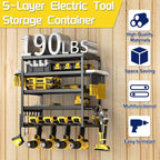 Power Tool Organizer, 5 Layer Drill Holders Wall Mount, Heavy Duty Metal Organizers and Storage Rack for Garage Organization, Tools Shelves with Screwdriver Plier Hammer Holder, Black