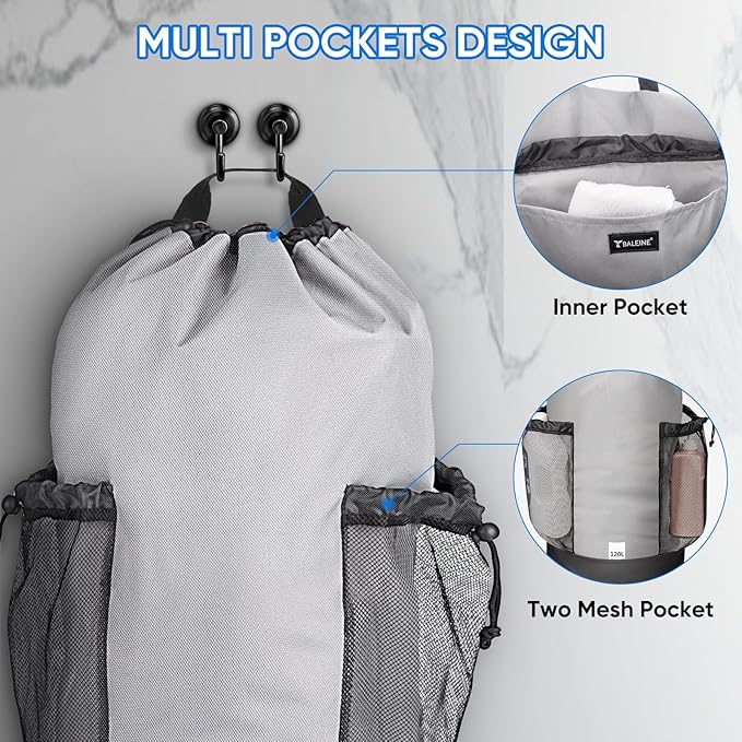 BALEINE 2PK 150L Laundry Bag Backpack, 900D Oxford Fabric Large Travel Laundry Bags with Shoulder Straps and 2 Mesh Pockets for College Dorm, Apartment, Laundromat (Gray, 150L)