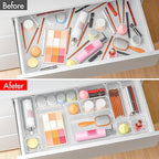 Clear Plastic Drawer Organizers Set of 45 Vanity trays Stackable Storage Bins Dividers Bathroom Organiser Storage Vanity Bins for Makeup, Kitchen Utensils, Jewelries, Office