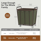 Hoctieon Large Laundry Cart with Wheels, 400L Heavy Duty Laundry Basket Organizer, Rolling Hamper Sorter for Clothes Storage, Industrial Dirty Clothes Hamper for Home & Hotel, Green+Brown