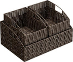 Ollieroo Rattan Storage Baskets, Handwoven Wicker Storage Bins with Built-in Handles, Storage Container Baskets for Shelves, Bedroom, Bathroom, Laundry Room or Kitchen(Brown)