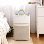 Laundry Basket Hamper,Blanket Storage,Dirty Clothes Hamper with Swivel Handles,Woven Cotton Rope Toy Baskets,Blanket Basket Living Room,Decorative Hampers for Nursery,Bedroom,White & Linen,100L