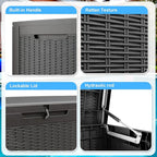 100 Gallon Outdoor Storage Box,Large Waterproof Resin Deck Box,Lockable Storage Container with Reinforced Support for Patio Cushions,Garden Tools,UV-Resistant(Black,100Gallon)