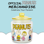 Silver Buffalo Peanuts Squad Featuring Charlie Brown, Snoopy, Schroeder, Lucy, Linus, Sally, Pigpen, Woodstock, and Franklin Glass Cookie Snack Candy Jar with Lid (Small)