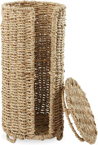 Casafield Free Standing Toilet Paper Storage Roll Holder with Lid - Natural, Fits 3 Rolls, Seagrass Bath Tissue Organizer for Bathroom