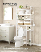 SONGMICS Over the Toilet Storage, 4-Tier Over Toilet Bathroom Organizer with Adjustable Shelves, 26 x 83 x 185 cm, Space-Saving, Cloud White UBTS017W01