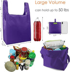 BeeGreen Purple Reusable Grocery Bags Wholesale Purple Reusable Kitchen Bags Bulk Foldable-Machine Washable with Zipper Storage Pouch 50 Packs