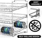 Simple Houseware Stackable Can Organizer Rack for Pantry/Cabinet – 11.5" D x 17" W x 13.75" H, Holds 36 Cans, 3-Tier Can Food Storage Dispenser, Chrome