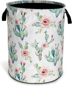 Cactus Flowers Laundry Basket Pink Floral Foldable Oxford Cloth Funny Tote Bag Laundry Hamper Clothes Storage Bucket Organizer For Bathroom/Laundry Storage/Bedroom 17.7x13.7 Inch