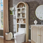 Arched Over The Toilet Storage Cabinet with Acrylic Doors, Modern Over Toilet Bathroom Organizer Shelf, Small Wooden Bathroom Storage Cabinet with Adjustable Shelf, Space Saver, Cream
