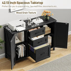 3 Drawer File Cabinet, Farmhouse Lateral Filing Cabinet with Doors Fits Letter or A4 Size, Wooden Printer Stand with Open Storage Adjustable Shelf for Home Office, Rustic Black