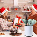 Kitchen Utensil Holder Extra Large 360°Rotating For Counter Organizer Stainless Steel Storage Cooking Silverware Caddy 3 Compartment Flatware Spoon Spatula Tool Cutlery Container（White）