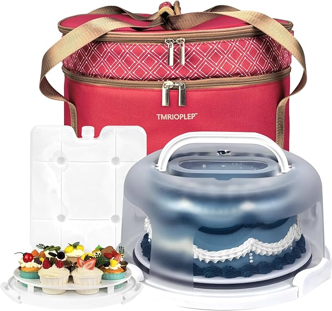 TMRIOPELP Tall Cake Carrier with Lid and Handle Insulated Cake Container Cake Transport Carrier Ideal for Pies Cupcakes and Pastries Perfect for Safe and Secure Cake Delivery (Red, 10 inch)