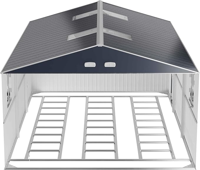 WACASA 13x20x8.3 FT Large Metal Garage Shed with Base Floor Kit, Ultra-Reinforced 18-Gauge Powder-Coated Steel Frame, 100 PSF Snow & 150 MPH Wind Rated, Skylight Dual-Entry Carport & Workshop