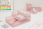 Annova Mesh Stackable Drawer Cabinet and Shelf Organizer Bins Storage Basket School Office Supply Holder Tray- Set of 2 (Light Pink, 3x6x2 Inch)