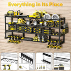 Extra Large 64" W Power Tool Organizer Wall Mount, Load 1000 lbs, Heavy Duty 4 Tier Garage Storage Rack with 8 Drill Holders, 2 in 1 Corner or Straight Installation