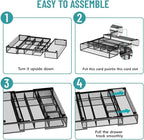 Expandable Desk Drawer Organizer Tray with 10 Adjustable Compartments, Metal Mesh Office Drawer Organizer, Versatile Desk Organizer for Home, School Supplies, Makeup Vanity & Jewelry (Black)