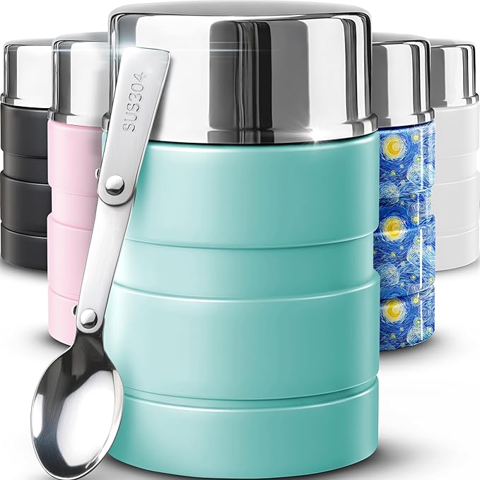 Earth&ME 17 OZ Soup Thermo for Hot & Cold Food for Kids, Vacuum Insulated Steel Lunch Container, Kids Wide Mouth Bento Thermal Food Jar, Warm Food Lunchbox Thermo Bowls with Spoon (Mint)