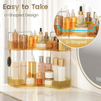 Golden Corner Counter Organizer, 2 - Tier Bathroom & Kitchen Storage Tray with Hooks | PET Vanity Organizer for Skincare, Makeup & Jewelry