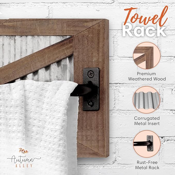 Autumn Alley Farmhouse Rustic Towel Rack Holder - Wood Towel Rack - 24" - Farmhouse Bathroom Hardware for Rustic Bathroom and Country Kitchen Style Décor - Wall Mounted, Western Accessories