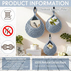 Honeydak Boho Decor Hanging Wall Baskets for Kitchen 3 Pack Teardrop Baskets with Hooks Storage Fruit Onion Vegetable Potato for Home 3 Sizes(Light Blue,Teardrop,Cotton Rope)