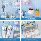 Comix Desk Organizer with 2 Drawer, Multifunctional Pen Holder for Desk, Desktop Organizer with Pegboard + Drawer + 5 Slots Pencil Holder for Office Home Art Supplies (Blue)