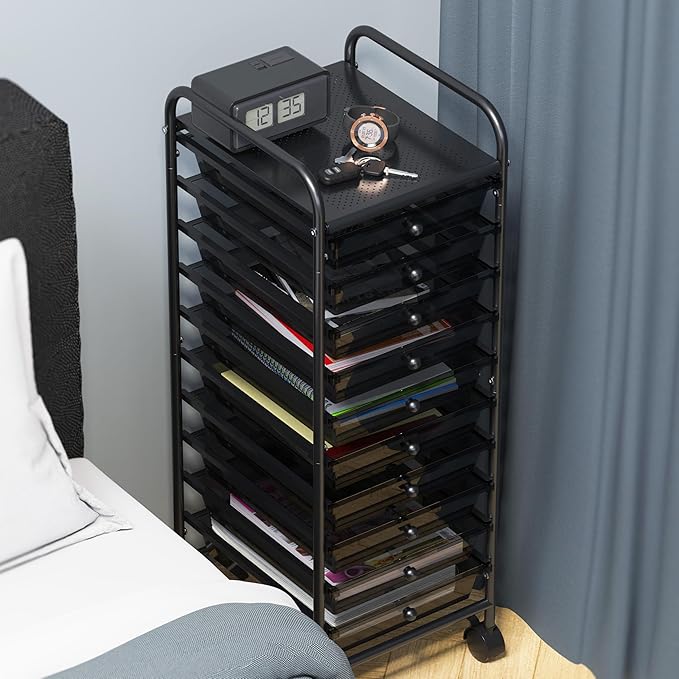 Simple Houseware Utility Cart with 10 Drawers Rolling Storage Art Craft Organizer, Black