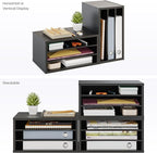 Ballucci Paper Organizer, 3-Tier Stackable Wood Desk Organizer, Document File Organizer and Mail Sorter with Adjustable Storage Shelves, Black