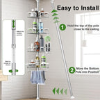 Corner Shower Caddy Tension Pole 4 Tier Adjustable Stainless Steel Shower Shelf for Inside Shower Bathtub Shampoo,Standing Bathroom Organizer Shelves with 39 to 113 inch Height