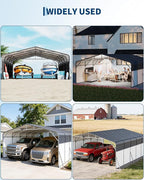 20x25FT Heavy Duty Metal Carport,Outdoor Portable Car Garage w/Led Light,Removable PE SideReinforced Base & Galvanized Steel Roof, Outdoor Car Port Canopy Shelter for Boats, Trucks