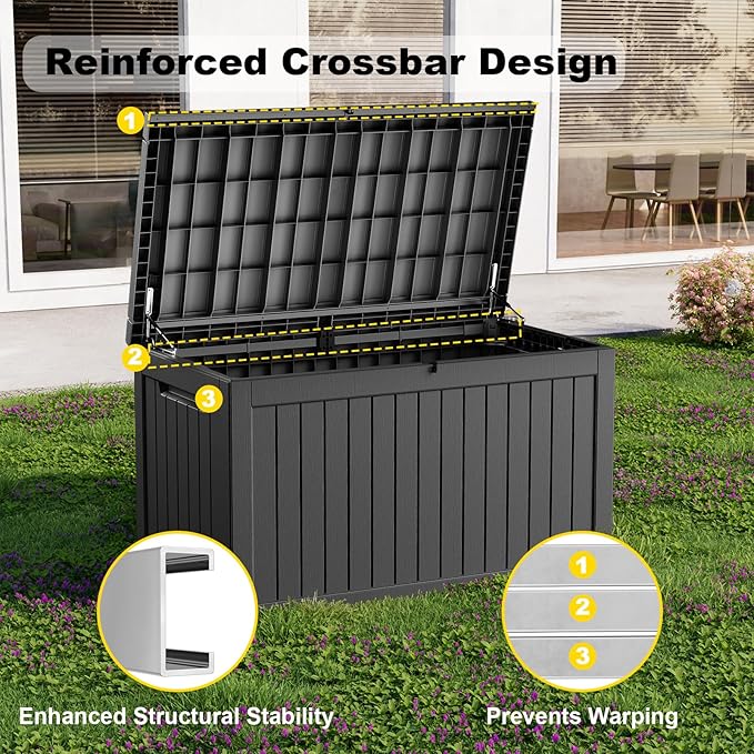 280 Gallon Deck Box Large Outdoor Storage Box Waterproof for Patio Furniture,Outdoor Cushions,Garden Tools and Pool Supplies,Weatherproof(Black,280Gallon)