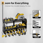 Power Tool Organizer Wall Mount with Charging Station, 15 Min Assembly & Maximum 420lb Load by Heavy Duty Metal, 8 Slots for Cordless Drill, Tool Battery Holder with 6 Outlet Power Strip