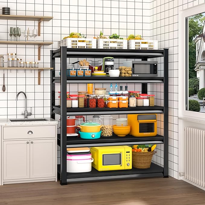 Garage Shelving Heavy Duty，Large Loads Adjustable Garage Storage Shelves, Metal Storage Racks and Shelving Units, Utility Rack Shelves,47.2”W x 18”D x 78”H, Black
