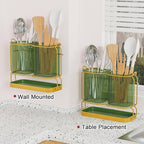 Kitchen Utensil Holder Wall Mount, 6.7" Silverware Holder for Kitchen Countertop, Toothbrush Holders Utensil Drying Holder with Drain Tray for Silverware,Spatula (Green)