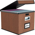 Huolewa Upgrade Portable File Organizer Box with Lid,Large Linen Hanging Office Document Storage Box with Lid,Collapsible Filing&Storage Box for Office/Decor/Home-14.9x12.7x10.8in,1pk-without folders