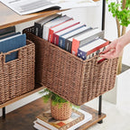 Vagusicc Wicker Storage Basket, Set of 2 Hand-Woven Paper Rope Wicker Basket, Small Storage Baskets for Organizing Toilet Paper, Foldable Large Cube Storage Organizer Baskets Bin for Shelves (Brown)