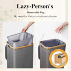 Large Laundry Hamper, 75L Waterproof Laundry Basket with Lid and Removable Bag, Collapsible Tall Clothes Hamper with Bamboo Handles for Clothes Toys in Dorm Bedroom Bathroom, Grey