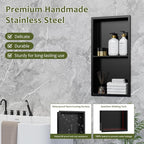 11x23 Inch Recessed Medicine Cabinet, Black Medicine Cabinet No Mirror, 304 Stainless Steel Bathroom Wall Niche Cabinet with 2-Tier for Bathroom, Living Room