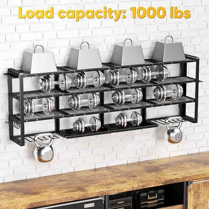 Extra Large 64" W Power Tool Organizer Wall Mount, Load 1000 lbs, Heavy Duty 4 Tier Garage Storage Rack with 8 Drill Holders, 2 in 1 Corner or Straight Installation