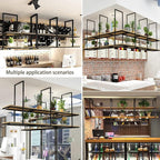 2-Tier Hanging Plant Shelves - Ceiling-Mounted Storage Rack for Kitchen & Home, Floating Wine Holder & Flower Pot Stand, Decorative Display Shelves (150x30x80cm)