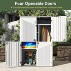 Aoxun Outdoor Resin Storage Shed with Metal Shelving Kit & Floor, 64 Cu.Ft Vertical Waterproof Storage Cabinet for Garage, Pool, Bike, Garden Tools, Patio Furniture (White)
