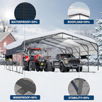 20x20FT Heavy Duty Metal Carport w/Led Light,Outdoor Portable Car Garage,Reinforced Base & Galvanized Steel Roof, Outdoor Car Port Canopy Shelter for Boats, Full-Sized Pickup Trucks