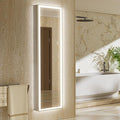 16"x60" Tall Lighted Medicine Cabinet with Mirror & Brush Nickel Bevel Frame, Surface or Recessed LED Mirror Cabinet with Outlet, 5-Tier Adjustable Shelf & Sensor Inner Light (Right Hinge)