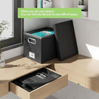 File Organizer Box File Boxes for Hanging Files with Lid Set of 3 Decorative Hanging Folders Letter Size Organizer with One-Piece Plastic Frame Slides (13.2 * 10.1 * 10.1in(3Pack), Black)