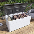 110 Gallon Outdoor Deck Box, Outside Storage Box Waterproof for Cushion Storage, Garden Tools, Lockable Outdoor Storage Bin, Light Beige