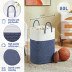 Laundry Basket,Woven Cotton Rope Laundry Hamper,Versatile Storage for Dirty Clothes,Baby Toys,and Blankets in Bathroom, Nursery,and Living Room (Blue, 80L)