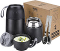 MAXSO 2 Pack Soup Thermo for Hot & Cold Food for Kids Adults, Vacuum Insulated Food Jar Thermal Lunch Containers, Travel Food Flask with Spoon (24 oz,17 oz) (Black)